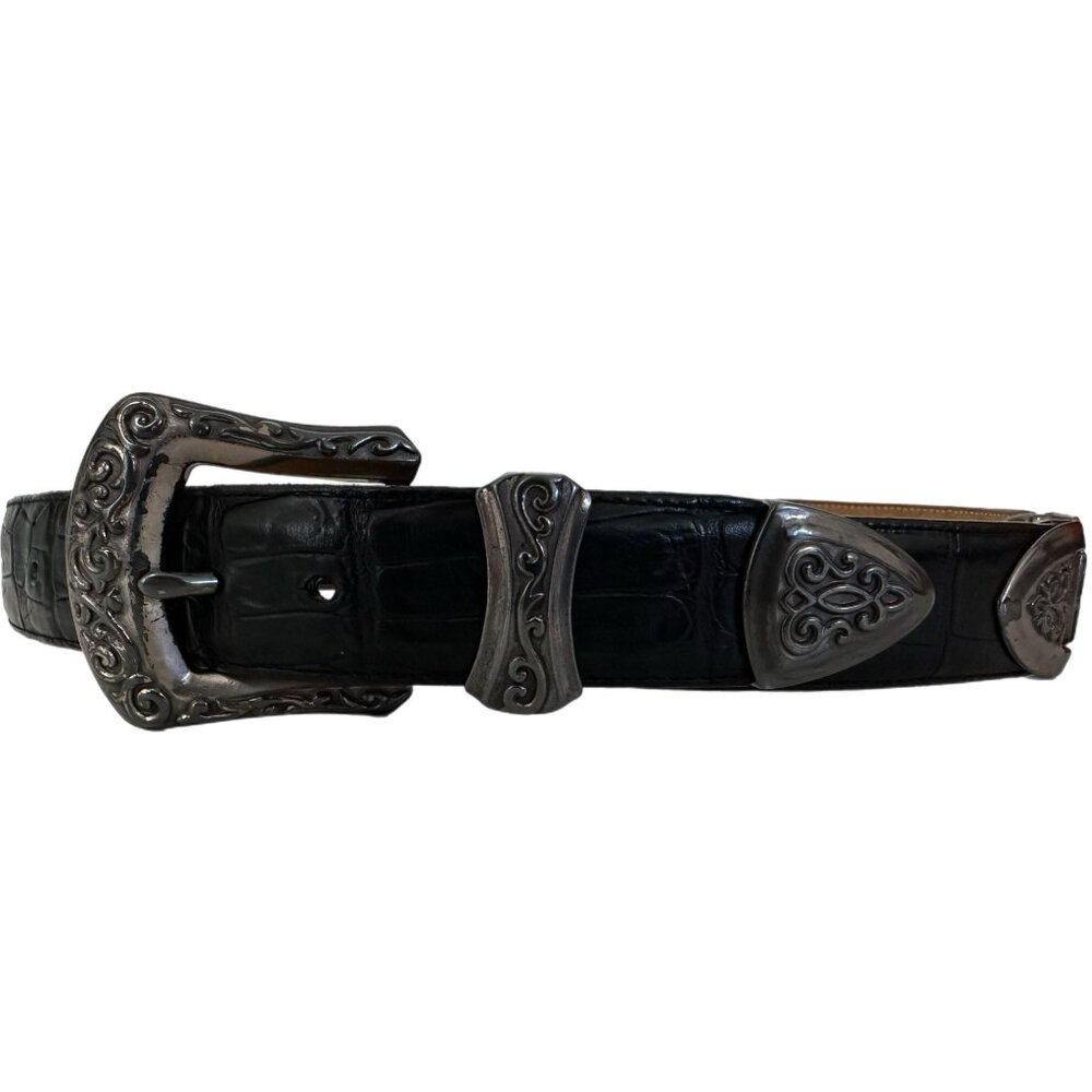 Brighton 1994 Women’s Medium Black Leather Belt With Silver Accents 44603 *READ*
